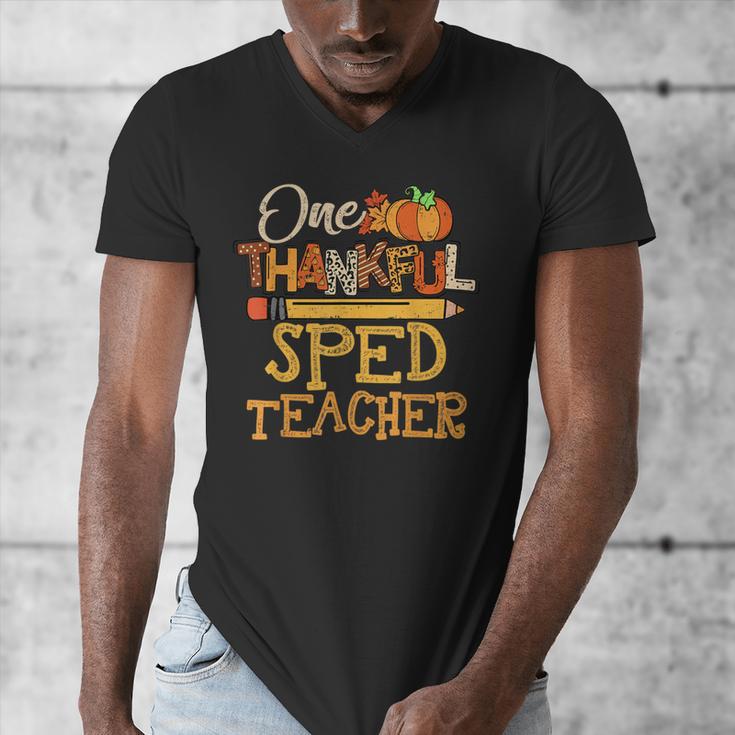 One Thankful Sped Teacher Cute Thanksgiving Women Men's V-Neck T-Shirt, funny design