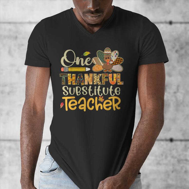 One Thankful Substitute Teacher Turkey Leopard Thanksgiving For Men Women Men's V-Neck T-Shirt, funny design