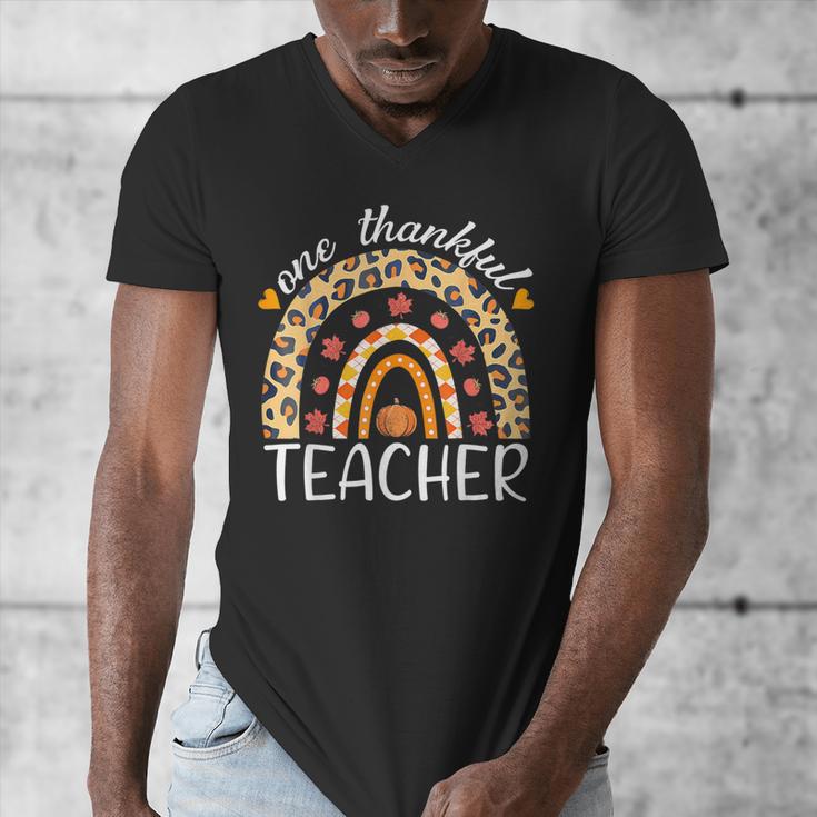 One Thankful Teacher Thanksgiving Rainbow Leopard Fall Men's V-Neck T-Shirt, funny design One Thankful Teacher Thanksgiving Rainbow Leopard Fall Men's V-Neck T-Shirt, funny design