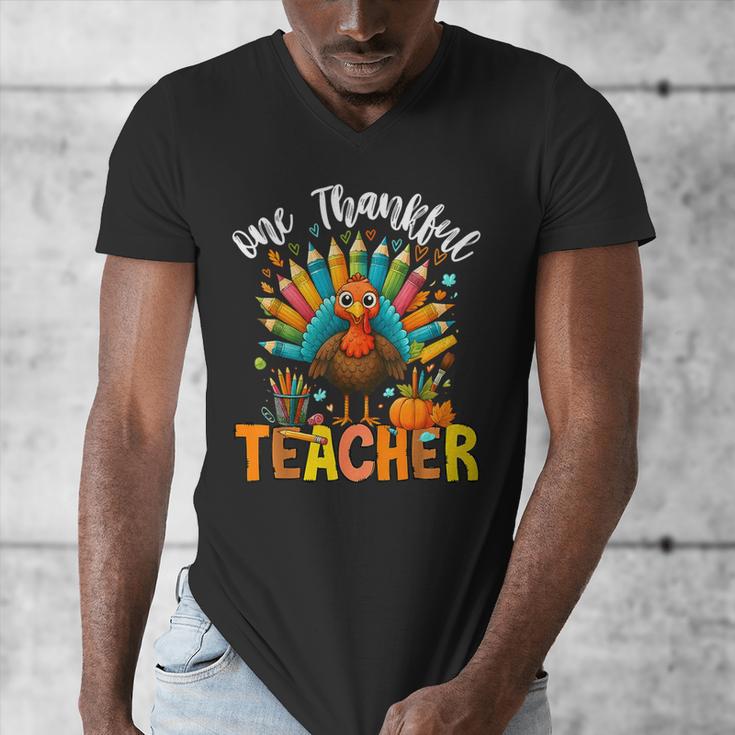 One Thankful Teacher Thanksgiving Turkey Cute Crayon Pencil Men's V-Neck T-Shirt, funny design One Thankful Teacher Thanksgiving Turkey Cute Crayon Pencil Men's V-Neck T-Shirt, funny design