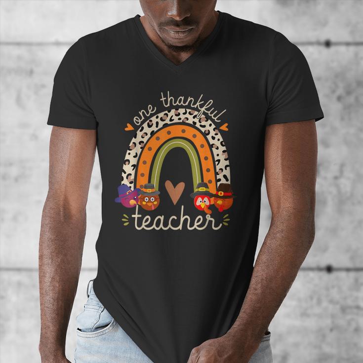 One Thankful Teacher Thanksgiving Turkey Rainbow Fall Men's V-Neck T-Shirt, funny design One Thankful Teacher Thanksgiving Turkey Rainbow Fall Men's V-Neck T-Shirt, funny design