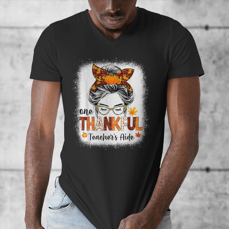 One Thankful Teacher's Aide Messy Bun Thanksgiving Fall Men's V-Neck T-Shirt, funny design One Thankful Teacher's Aide Messy Bun Thanksgiving Fall Men's V-Neck T-Shirt, funny design
