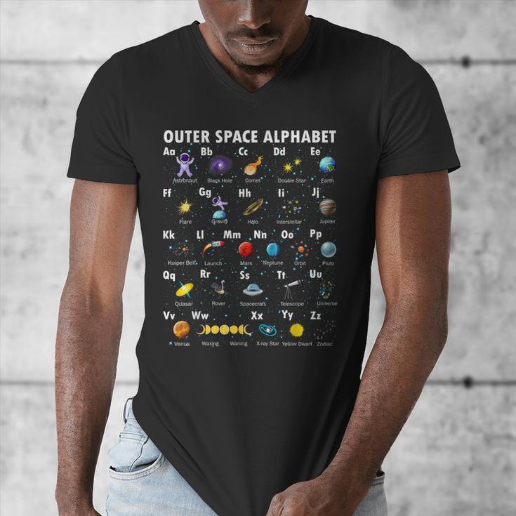 Outer Space Alphabet Kindergarten Teachers 1st Day Of School Men's V-Neck T-Shirt, funny design Outer Space Alphabet Kindergarten Teachers 1st Day Of School Men's V-Neck T-Shirt, funny design