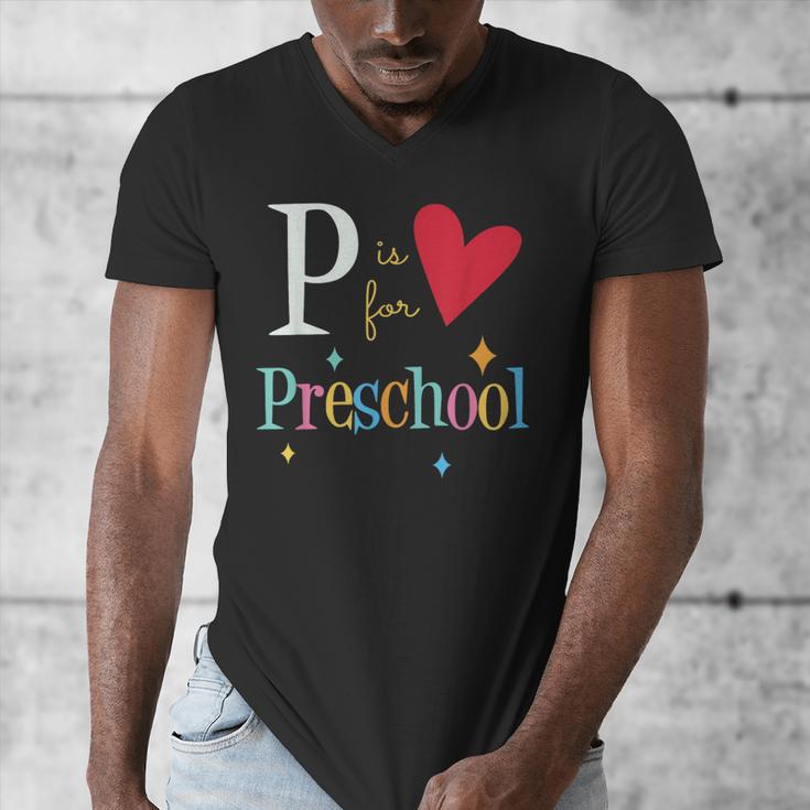 P Is For Preschool Teacher Student Back To School Men's V-Neck T-Shirt, funny design