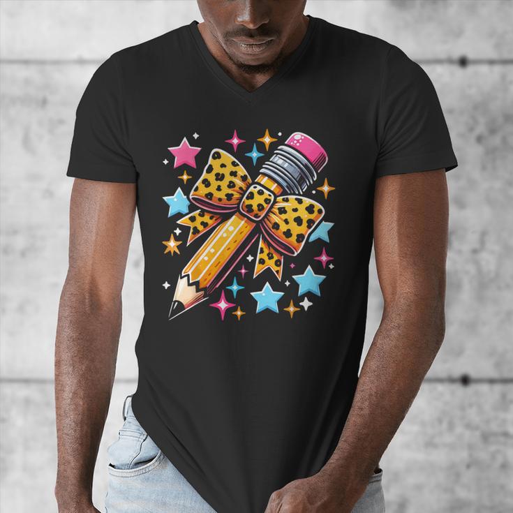 Pencil Leopard Coquette Bow Teacher Life Back To School Men's V-Neck T-Shirt, funny design Pencil Leopard Coquette Bow Teacher Life Back To School Men's V-Neck T-Shirt, funny design