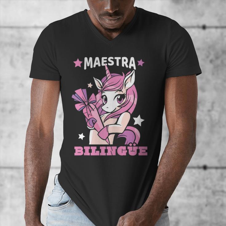 Pink Unicorn Spanish Teacher Regalos Para Bilingue Teacher Men's V-Neck T-Shirt, funny design