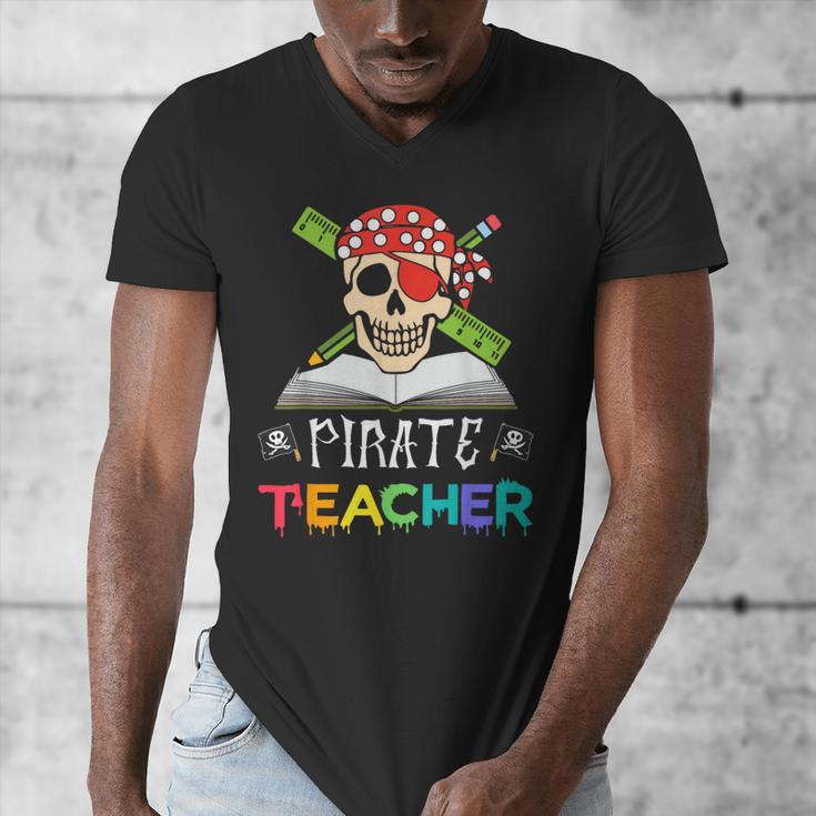 Pirate Teacher Halloween Skull Adult Men's V-Neck T-Shirt, funny design Pirate Teacher Halloween Skull Adult Men's V-Neck T-Shirt, funny design