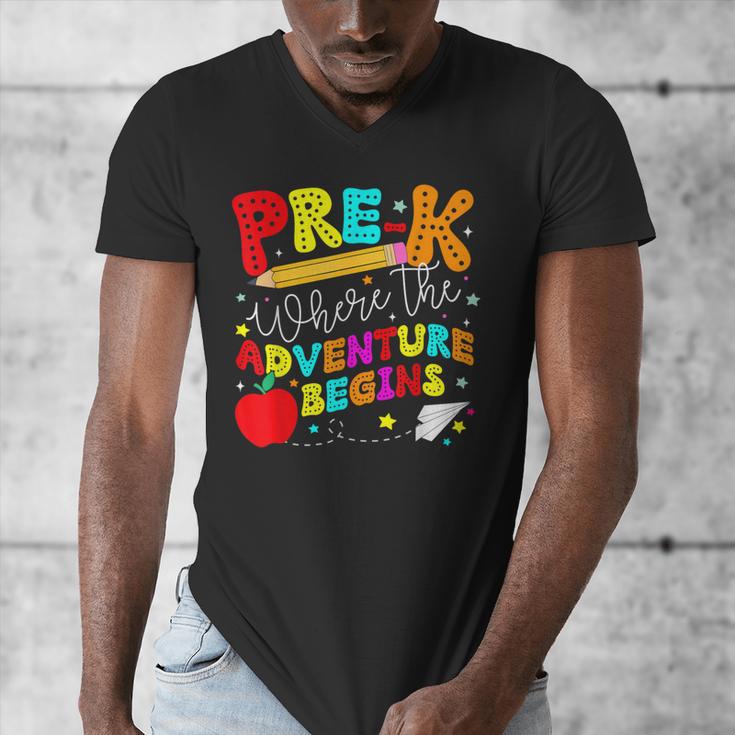 Pre-k Where The Adventure Begins First Day Of Prek Teacher Men's V-Neck T-Shirt, funny design