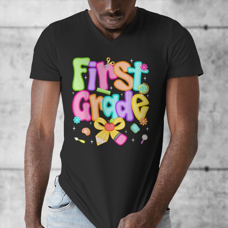 Preppy First Grade Back To School 1st Grade Teacher Girl Kid Men's V-Neck T-Shirt, First Grade Teacher Gifts, funny design