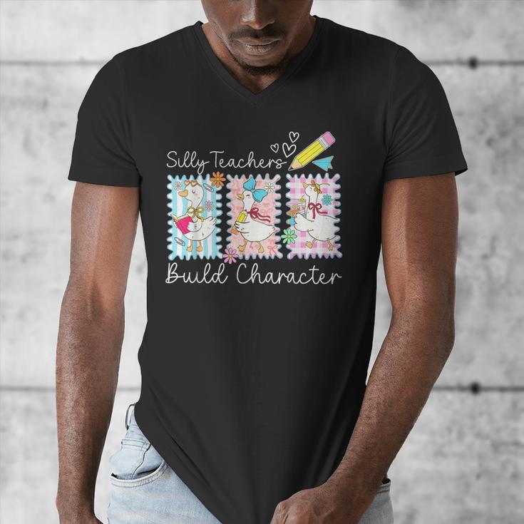 Preppy Silly Teacher Goose Build Character Back To School Men's V-Neck T-Shirt, funny design
