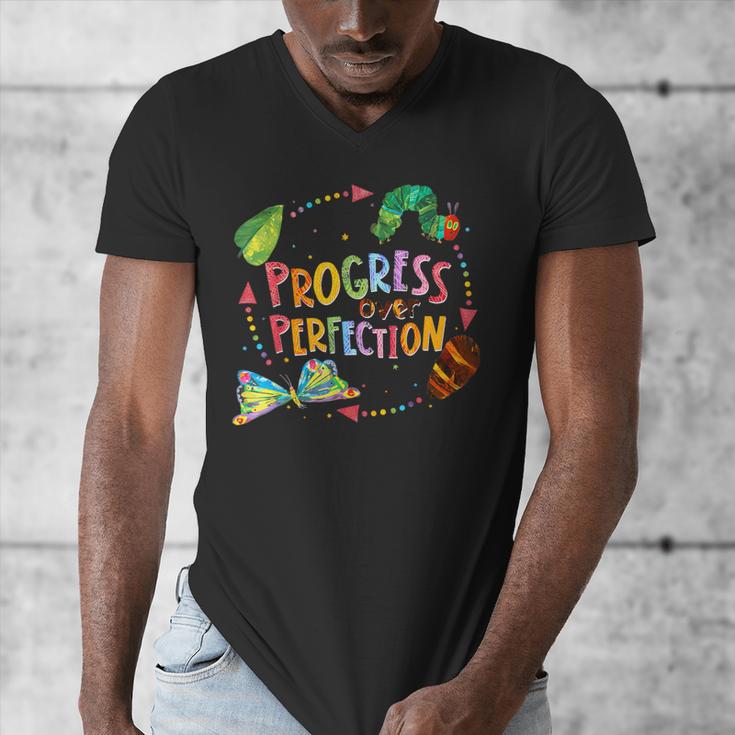 Progress Over Perfection Caterpillar Teacher Back To School Men's V-Neck T-Shirt, funny design Progress Over Perfection Caterpillar Teacher Back To School Men's V-Neck T-Shirt, funny design