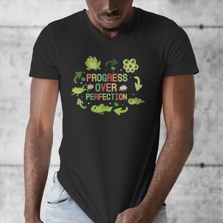 Progress Over Perfection Frog Back To School Teacher Men's V-Neck T-Shirt, funny design Progress Over Perfection Frog Back To School Teacher Men's V-Neck T-Shirt, funny design