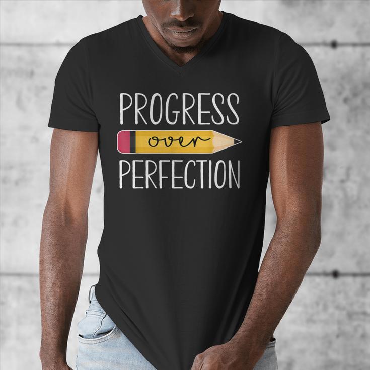 Progress Over Perfection Motivational Back To School Teacher Men's V-Neck T-Shirt, funny design