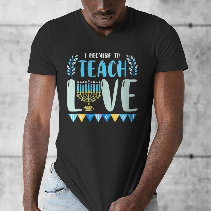 I Promise To Teach Love Hanukkah Chanukah Jewish Teacher Men's V-Neck T-Shirt, funny design