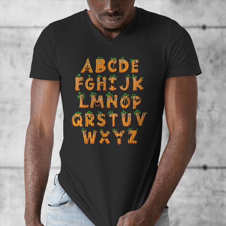 Pumpkin ABC Halloween Alphabet Costume School Teacher Kids Men's V-Neck T-Shirt, funny design