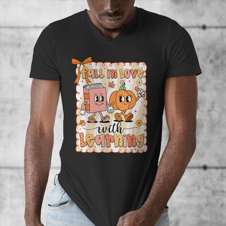 Pumpkin Teacher Preppy Fall In Love With Learning Autumn Men's V-Neck T-Shirt, funny design