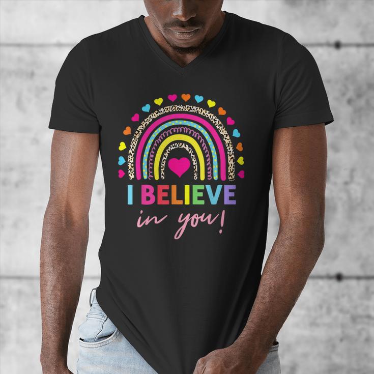 Rainbow I Believe In You Teacher Testing Day Men's V-Neck T-Shirt, funny design Rainbow I Believe In You Teacher Testing Day Men's V-Neck T-Shirt, funny design