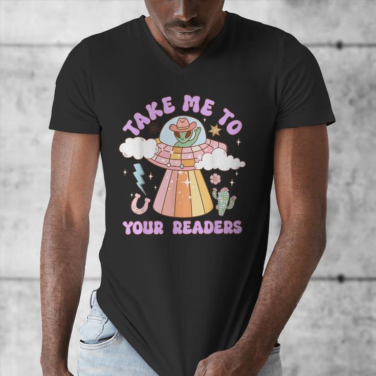 Take Me To Your Readers Alien Teacher Halloween Literacy Men's V-Neck T-Shirt, funny design