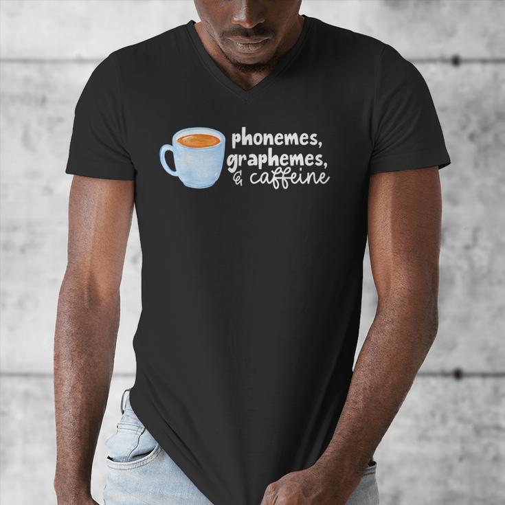 Reading Interventionist Specialist Teacher Phonemes Graphemes And Caffeine Reading Intervention -Adults Classic Fit Short Sleeve Men's V-Neck T-Shirt, funny design