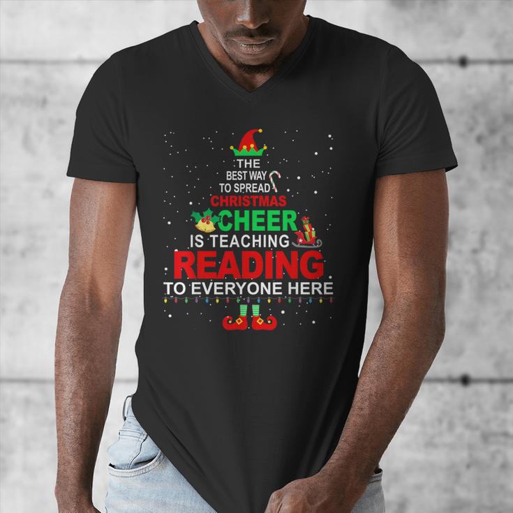 Reading Teacher Christmas Shirt Elf Christmas Cheer For Men Women Men's V-Neck T-Shirt, funny design
