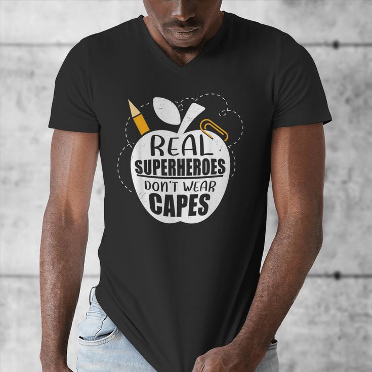 Real Superheroes Wear No Capes Teacher Design Teach Men's V-Neck T-Shirt, funny design