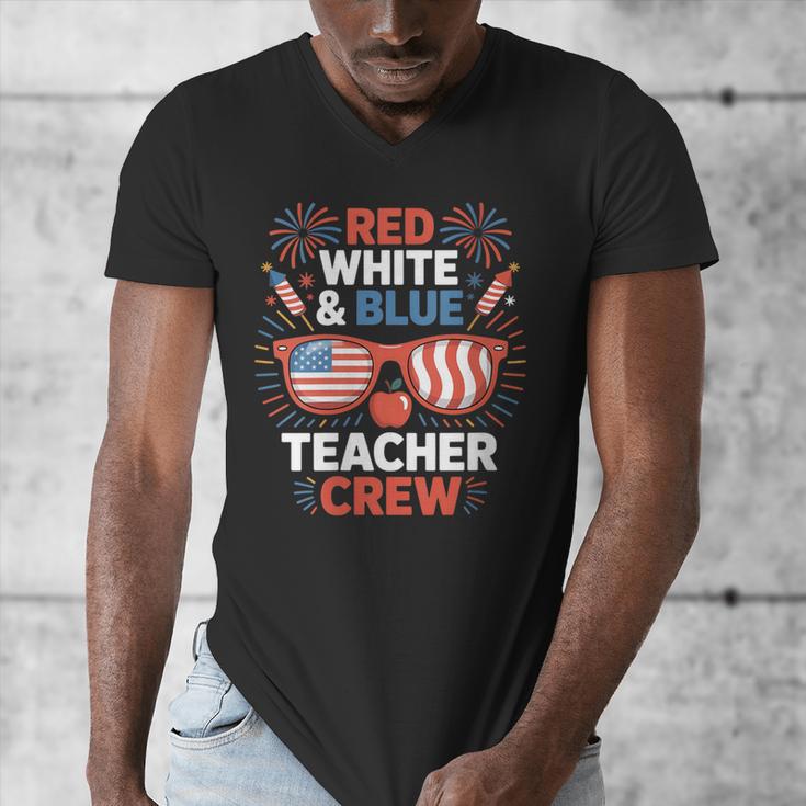Red & Blue Teacher Crew Shirt 4th Of July Sunglasses Men's V-Neck T-Shirt, funny design Red & Blue Teacher Crew Shirt 4th Of July Sunglasses Men's V-Neck T-Shirt, funny design