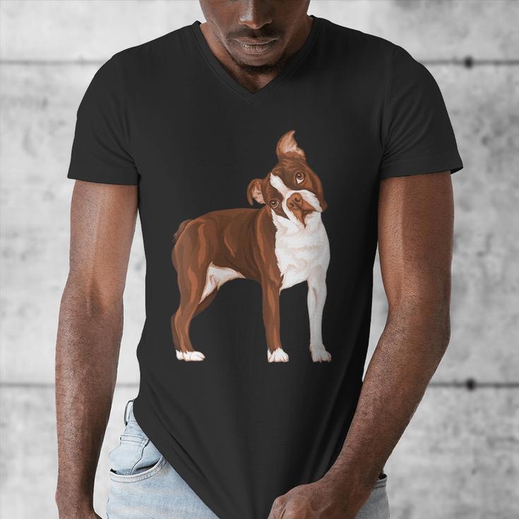 Red Boston Terrier Dog Men's V-Neck T-Shirt, funny design