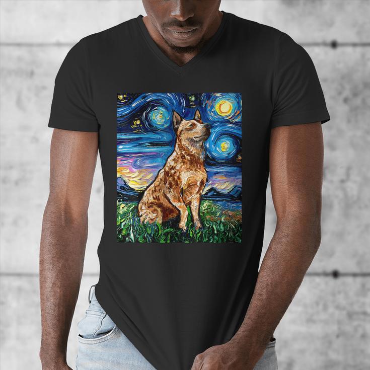 Red Heeler Starry Night Cattle Dog Colorful Art By Aja For Men Women Girls Kids Men's V-Neck T-Shirt, funny design