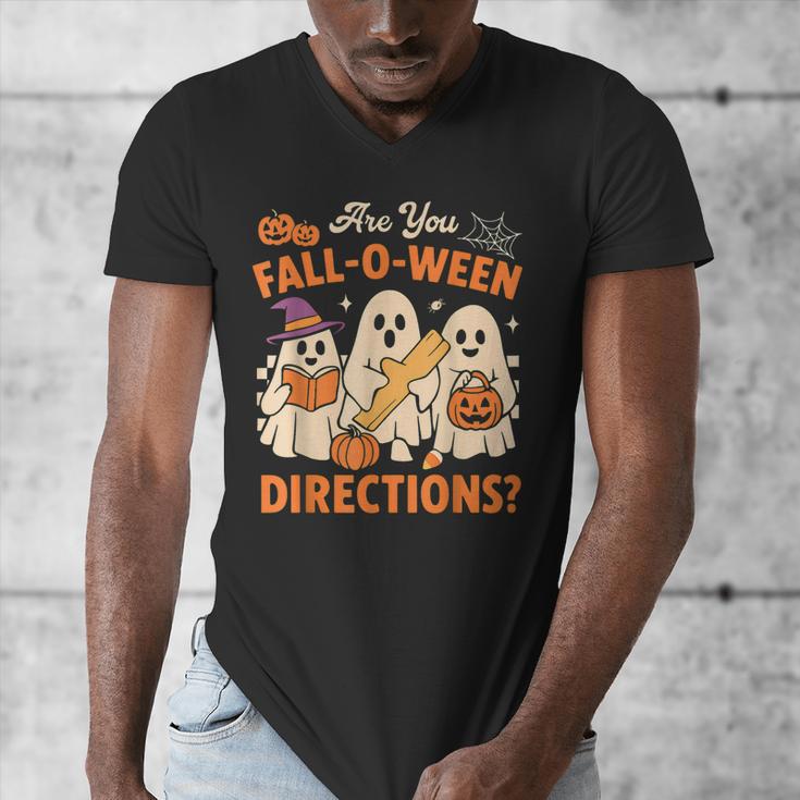 Retro Are You Fall O Ween Directions Ghost Teacher Spooky Men's V-Neck T-Shirt, funny design Retro Are You Fall O Ween Directions Ghost Teacher Spooky Men's V-Neck T-Shirt, funny design