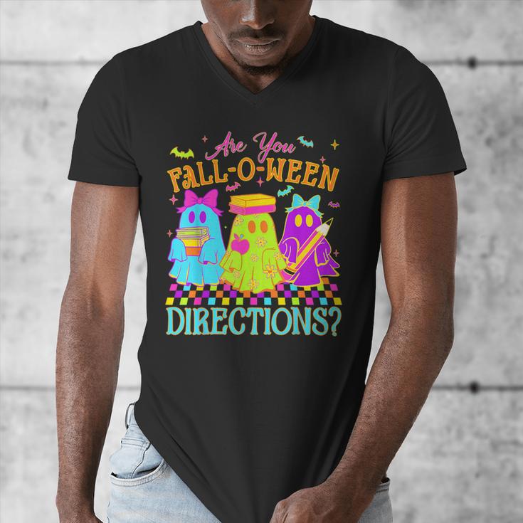Retro Are You Falloween Direction Teacher Spooky Halloween Men's V-Neck T-Shirt, funny design