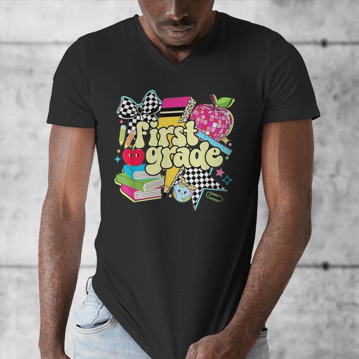 Retro First Grade Teacher Disco Ball Coquette Back To School Men's V-Neck T-Shirt, First Grade Teacher Gifts, funny design Retro First Grade Teacher Disco Ball Coquette Back To School Men's V-Neck T-Shirt, First Grade Teacher Gifts, funny design