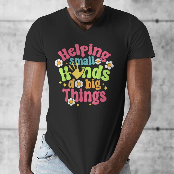 Retro Helping Small Hands Do Big Things Teacher Appreciation For Men Women Men's V-Neck T-Shirt, funny design Retro Helping Small Hands Do Big Things Teacher Appreciation For Men Women Men's V-Neck T-Shirt, funny design