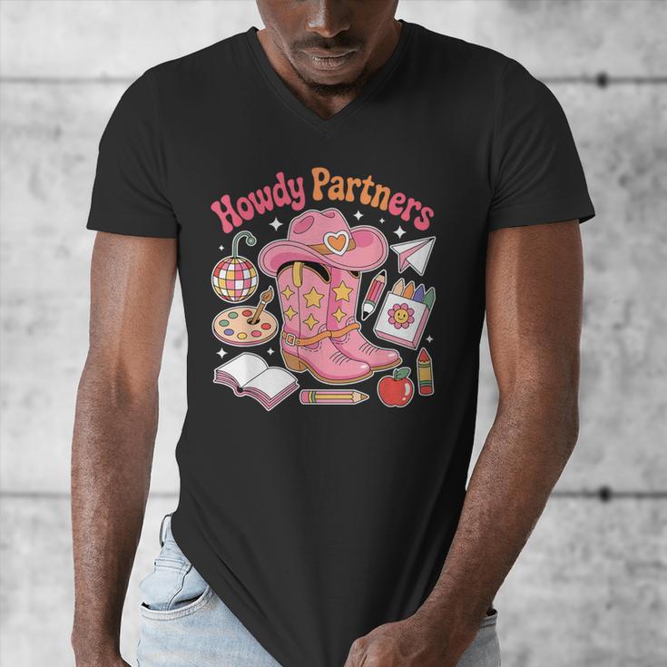 Retro Howdy Partners Cowgirl Cowboy Teacher Back To School Men's V-Neck T-Shirt, funny design Retro Howdy Partners Cowgirl Cowboy Teacher Back To School Men's V-Neck T-Shirt, funny design