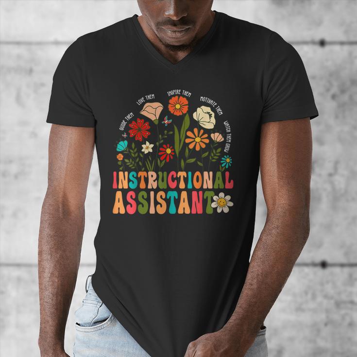 Retro Instructional Assistant Wildflowers Teacher Aide Men's V-Neck T-Shirt, funny design