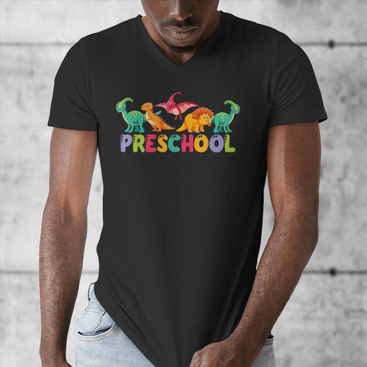 Retro Preschool Cute Dinosaur Preschool Teacher Kids Boys Men's V-Neck T-Shirt, funny design Retro Preschool Cute Dinosaur Preschool Teacher Kids Boys Men's V-Neck T-Shirt, funny design