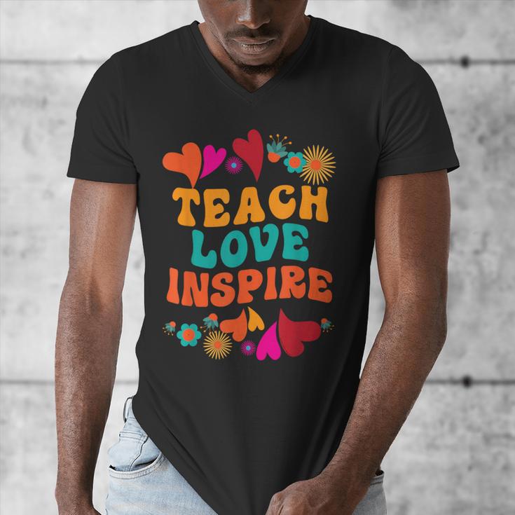 Retro Teach Love Inspire Back To School Teachers Men's V-Neck T-Shirt, funny design