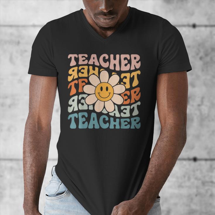 Retro Teacher Daisy Colorful Elementary School Teacher Men's V-Neck T-Shirt, funny design Retro Teacher Daisy Colorful Elementary School Teacher Men's V-Neck T-Shirt, funny design