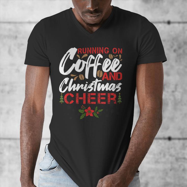 Running On Coffee And Christmas Cheer Lover Teacher For Men Women Kids Men's V-Neck T-Shirt, funny design Running On Coffee And Christmas Cheer Lover Teacher For Men Women Kids Men's V-Neck T-Shirt, funny design