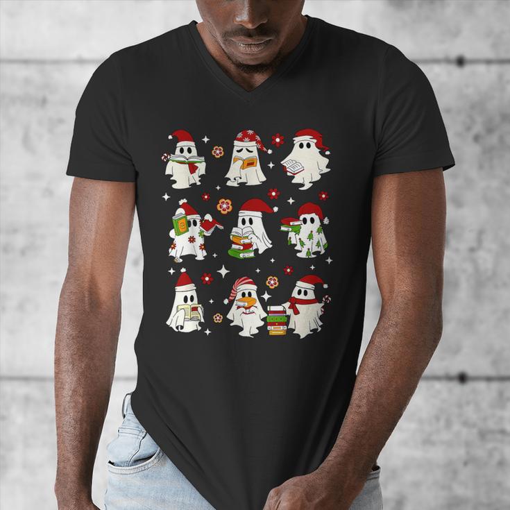 Santa Ghost Reading Books Christmas Library Teacher Men's V-Neck T-Shirt, funny design