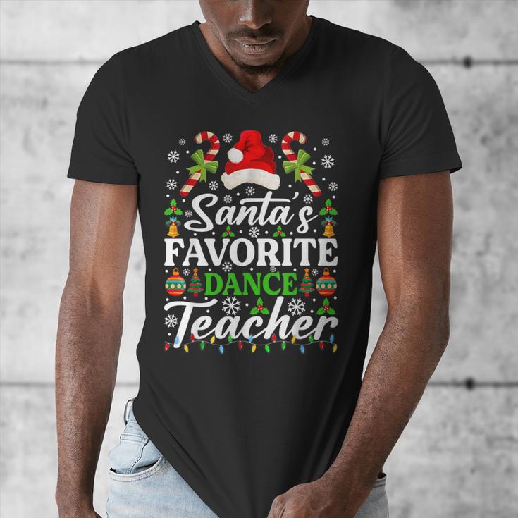 Santa's Favorite Dance Teacher Shirt Christmas Pajama Men's V-Neck T-Shirt, funny design