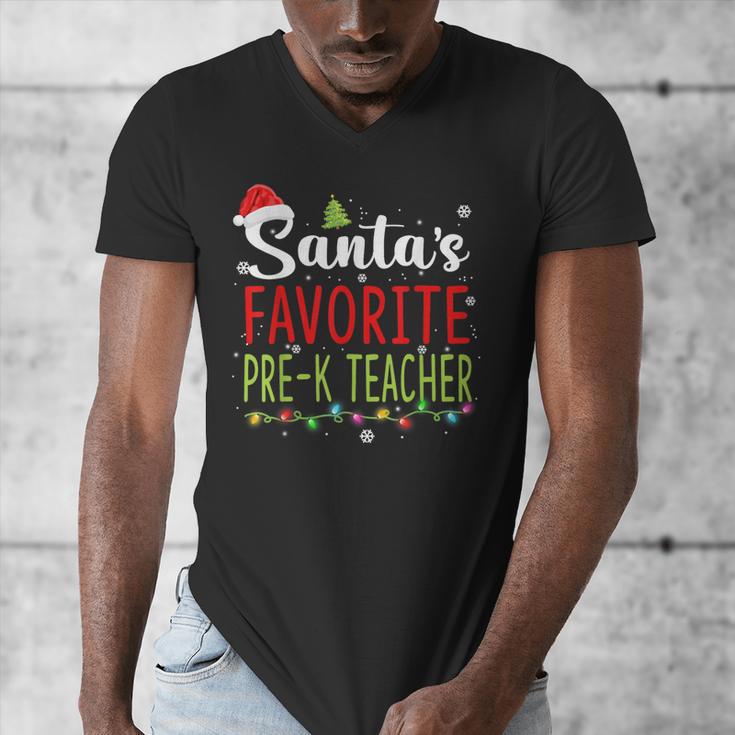 Santa's Favorite Pre-K Teacher Christmas Santa Hat Lights For Men Women Kids Men's V-Neck T-Shirt, funny design