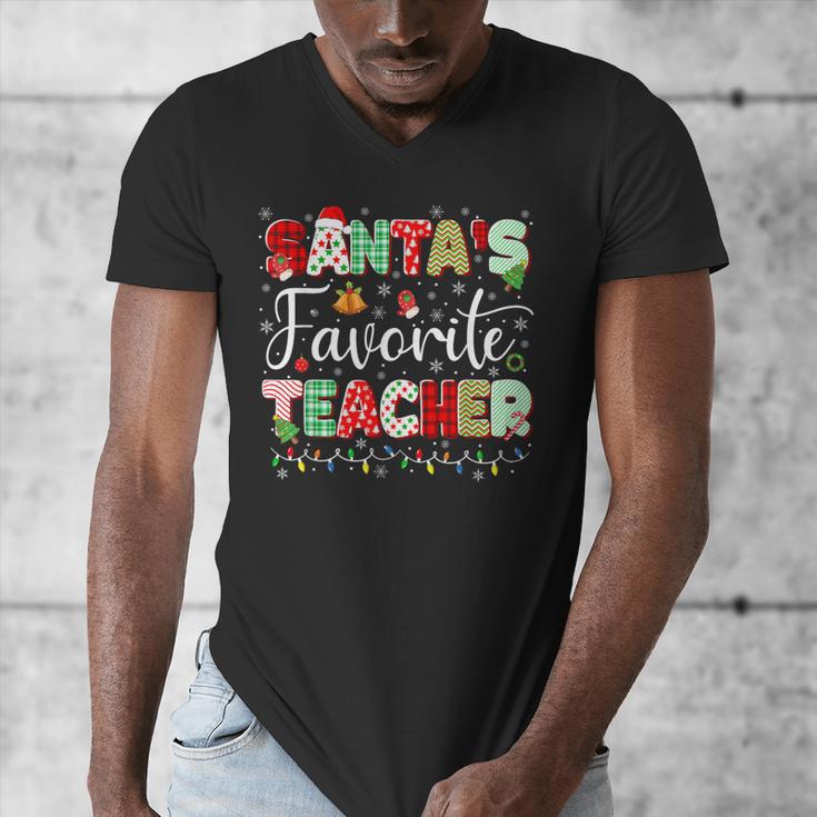 Santas Favorite Teacher Christmas Matching Xmas Men Women Men's V-Neck T-Shirt, funny design