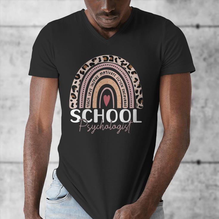 School Psych Teacher School Psychologist Leopard Rainbow Men's V-Neck T-Shirt, funny design School Psych Teacher School Psychologist Leopard Rainbow Men's V-Neck T-Shirt, funny design