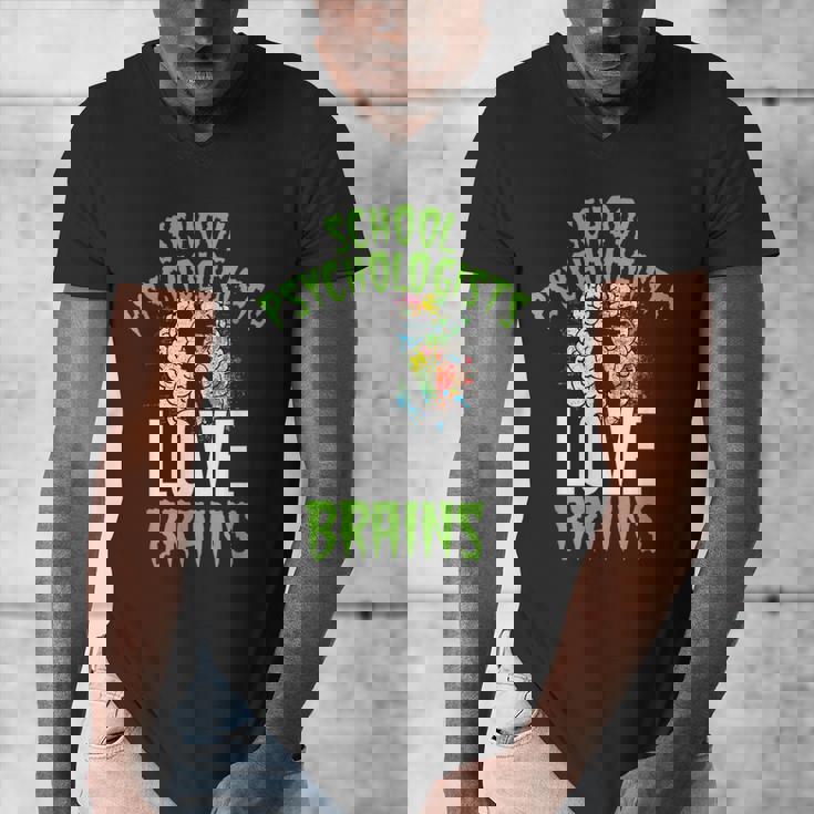 School Psychologists Love Brains Halloween Teacher Counselor Men&#x27;s V-Neck T-Shirt, funny design