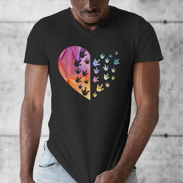 Sign Language Heart ASL For Deaf Teacher Men's V-Neck T-Shirt, funny design Sign Language Heart ASL For Deaf Teacher Men's V-Neck T-Shirt, funny design