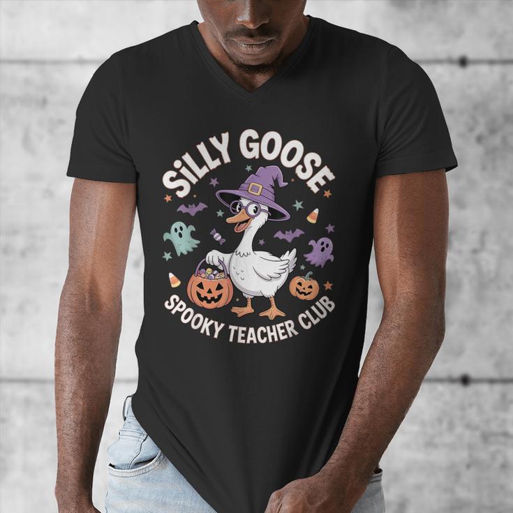 Silly Goose Spooky Teacher Club Halloween Witch Ghost Men's V-Neck T-Shirt, funny design