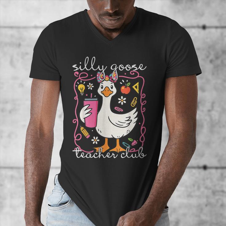 Silly Goose Teacher Club Animal Lover Groovy Teacher Men's V-Neck T-Shirt, Groovy Teacher Gifts, funny design