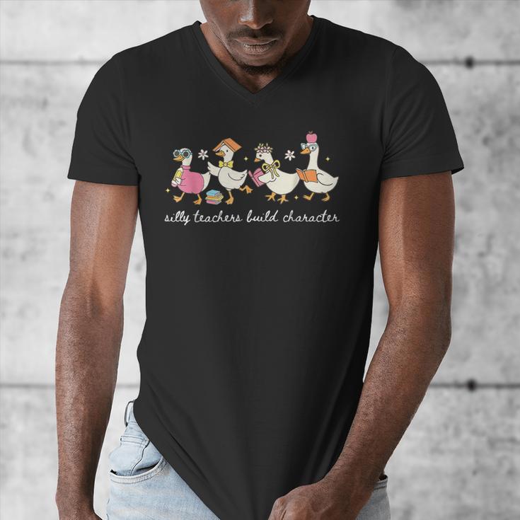 Silly Teachers Build Character Goose Teacher Back To School Men's V-Neck T-Shirt, funny design