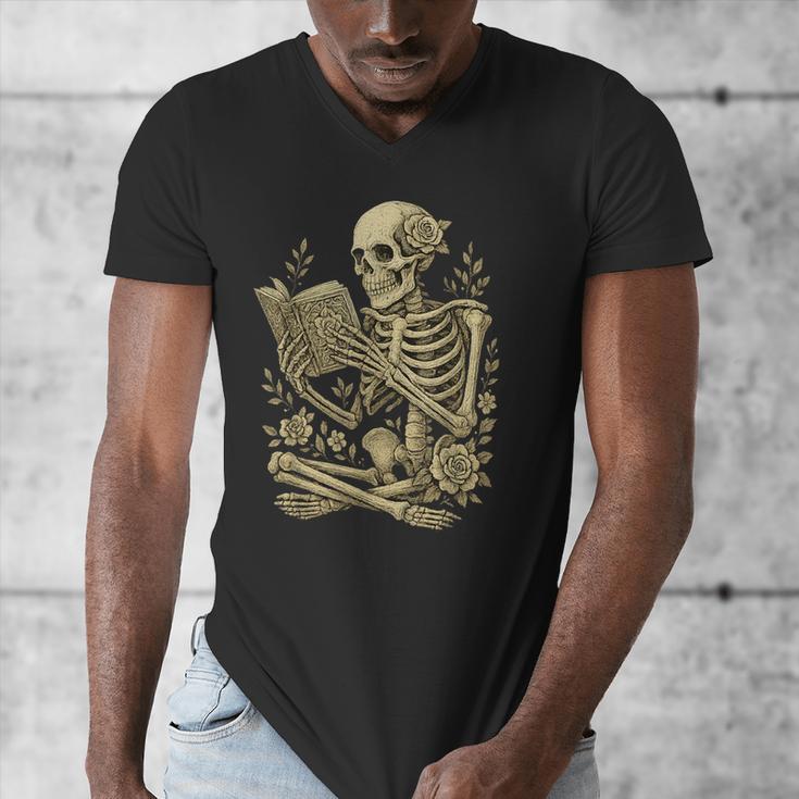 Skeleton Book Floral Skull Halloween Teacher Costume Men's V-Neck T-Shirt, funny design Skeleton Book Floral Skull Halloween Teacher Costume Men's V-Neck T-Shirt, funny design