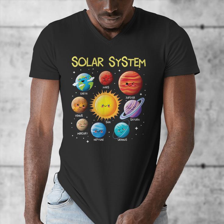 Solar System Cute Face Planets Space Science Teacher School Men's V-Neck T-Shirt, Science Teacher Gifts, funny design